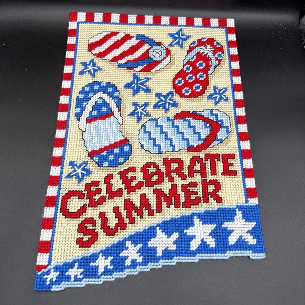 Plastic Canvas July Wall Decor Completed Independence Day 12 X 18"‎